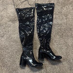 Black Patent Leather Knee-High Boots